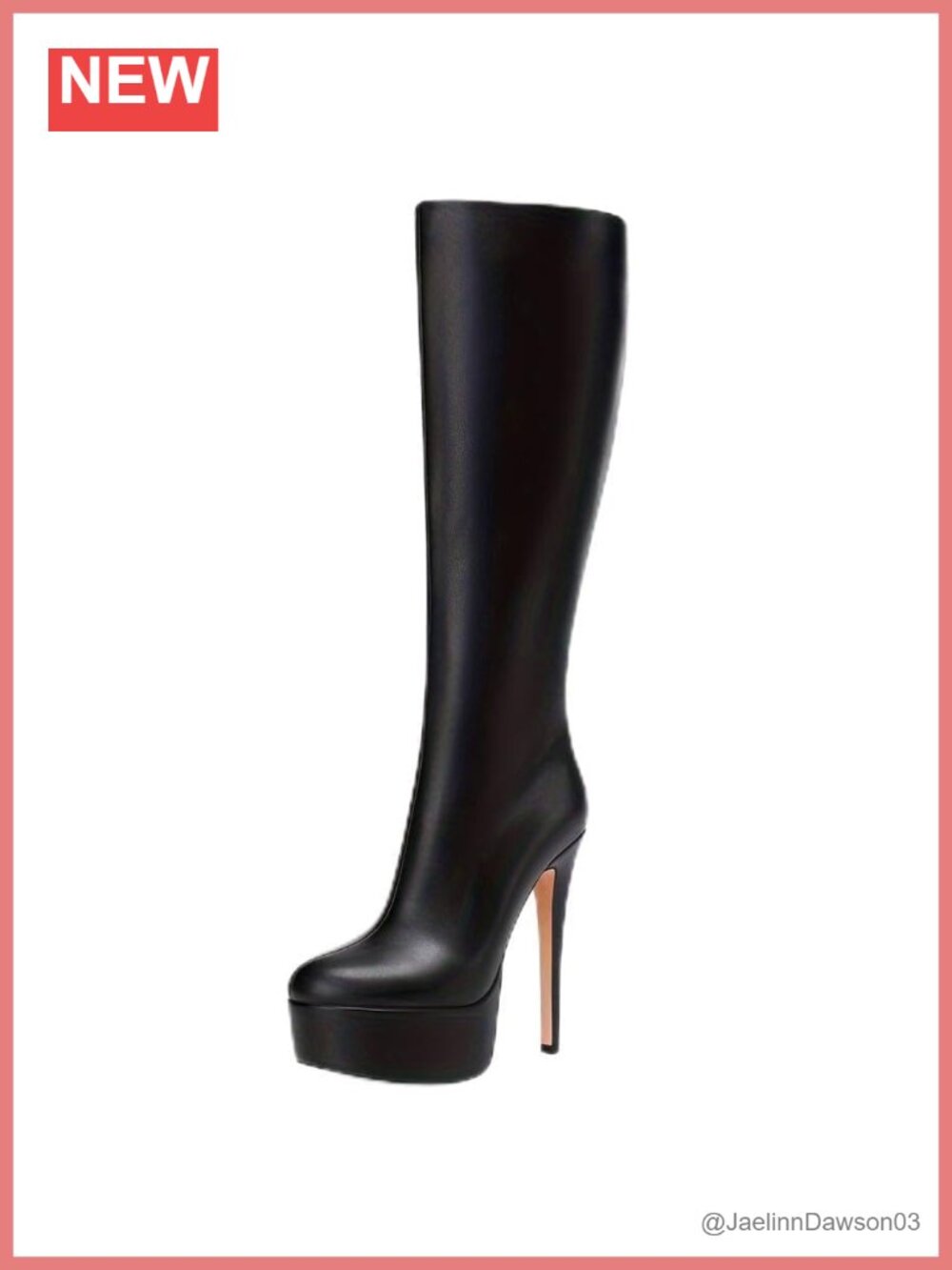 Black Leather Knee High Boots Stiletto Heel Platform above Knee